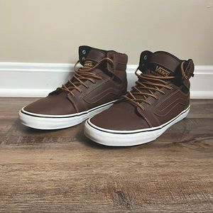 Brown Leather VANS SK8 high tops.